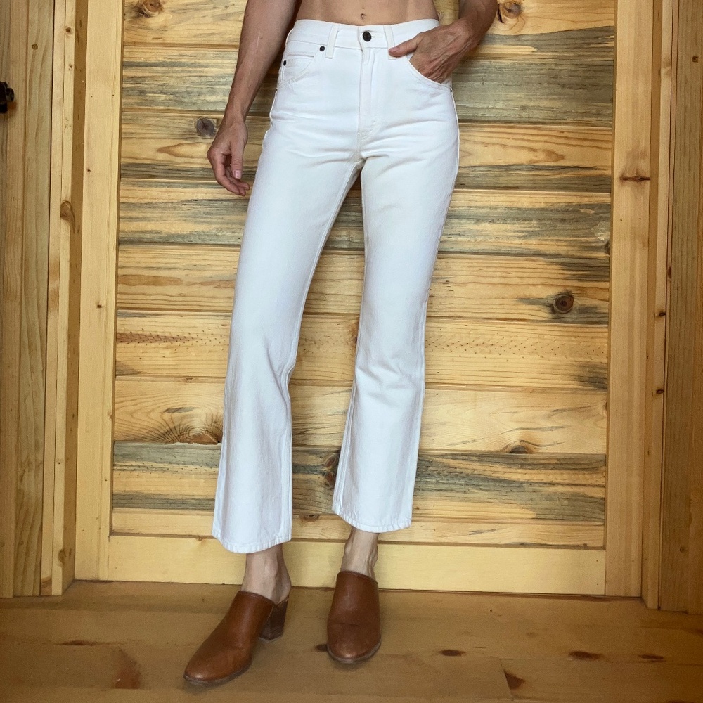 Levi's 517 Crop Kick Flare White Denim Pants Jeans